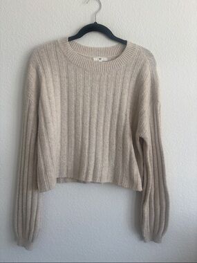 bp Ribbed Crewneck Cropped Sweater in Oatmeal Beige